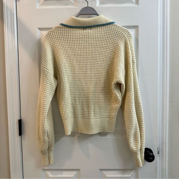 BDG Urban Outfitters women's cream blue waffle knit button up sweater sz small - Picture 8 of 9